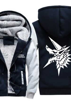 Monster Hunter Jackets - Solid Color Monster Hunter Ray Wolf Dragon Icon Fleece Jacket