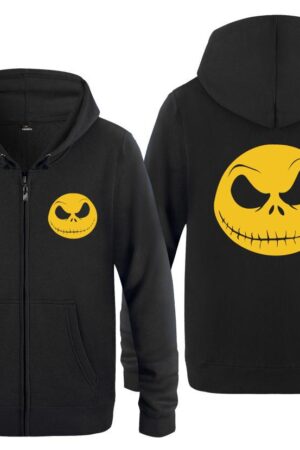 Nightmare Before Christmas Jack Hoodies - Nightmare Before Christmas Hoodies - Cool Jack Yellow Skull Icon Christmas Zip Up Hoodie