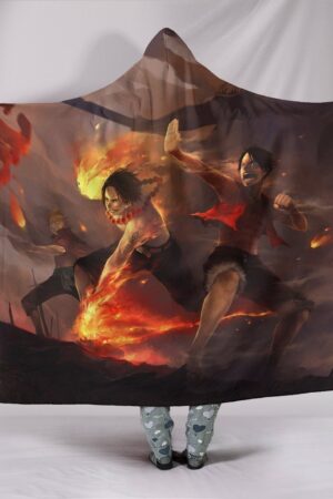 One Piece Hooded Blanke - Ace And Luffy Grey Blanke