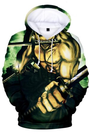 One Piece Hoodies - One Piece Series Anime Roronoa Zoro Green Super Cool Hoodie