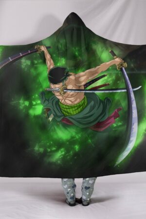One Piece Roronoa Zoro Hooded Blanket - Green Blanket