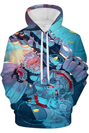 Overwatch Hoodie - Reinhardt 3D Print Blue Hooded Pullover Sweatshirt