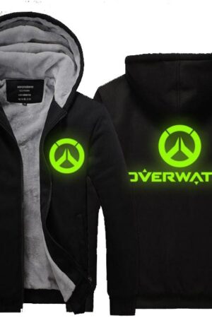 Overwatch Logo Thicken Luminous Jackets - Zip Up Black Jacket