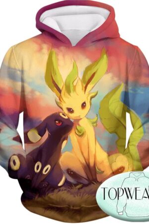 Pokemon Hoodies - Cute Umbreon and Leafeon 3D Hoodie