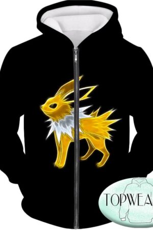 Pokemon Hoodies - Eevee Thunder Type Evolution Jolteon Zip Up Hoodie