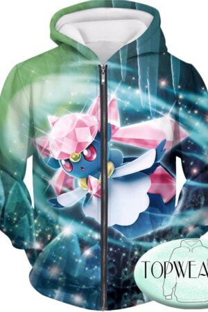 Pokemon Hoodies - Fairy Rock Type Pokemon Diancie Zip Up Hoodie