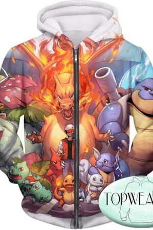 Pokemon Hoodies - First Generation Pokemons 3D Zip Up Hoodie