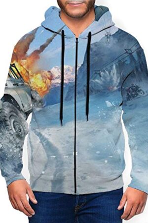 PUBG Hoodies - 3D Print Game Blue Zipper Jacket with Pockets
