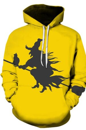 Riding a Broom Devil Print Halloween Hoodie
