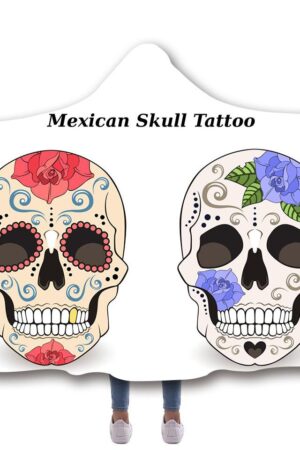 Skull Hooded Blankets - Red and Blue Skull Fleece Hooded Blanket