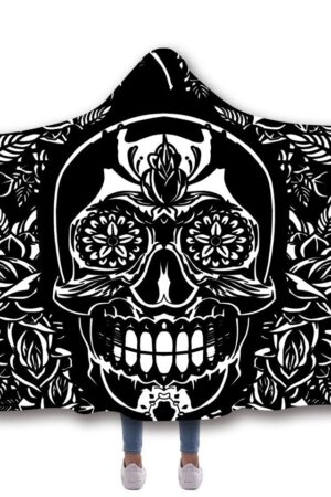 Skull Hooded Blankets - Skull Series Black and White Super Cool Fleece Hooded Blanket