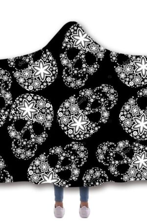 Skull Hooded Blankets - Skull Series Black Super Cool Fleece Hooded Blanket