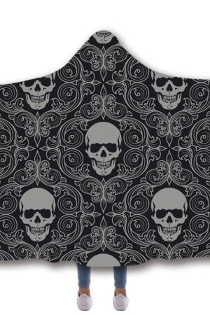 Skull Hooded Blankets - Skull Series Terror Black Fleece Hooded Blanket