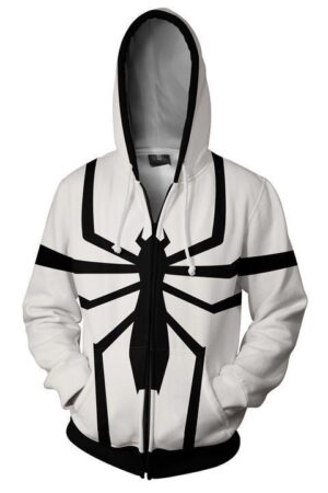 Spiderman Hoodies - Black and white venom spiderman 3D Zip Up Hoodie