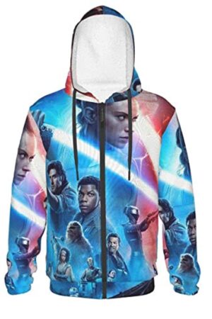 Star Wars Hooded Jacket - Rey 3D Print Blue Hooded Zip Up Coat with Pocket