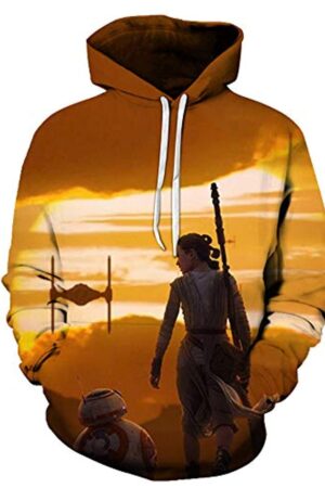 Star Wars Hoodies - Rey and BB8 Jakku 3D Print Yellow Hooded Jumper with Pocket