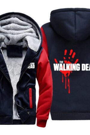 The Walking Dead Jackets - Solid Color The Walking Dead Movie Red Blood Hand Icon Fleece Jacket