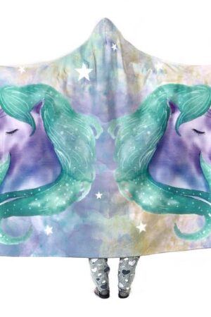 Unicorn Hooded Blanket - Two Unicorn Blue Blanket