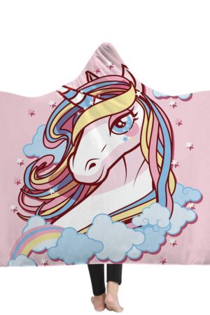 Unicorn Hooded Blankets - Unicorn Series Cartoon Style Cute Unicorn Fleece Hooded Blanket
