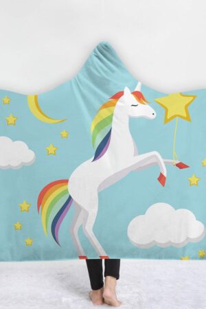 Unicorn Hooded Blankets - Unicorn Series Cute Unicorn White Clouds Fleece Hooded Blanket