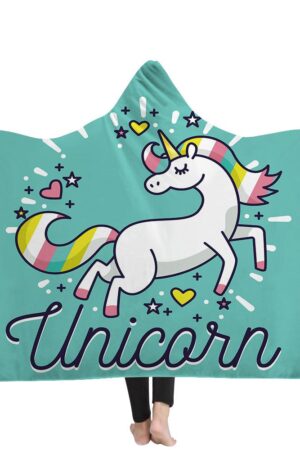Unicorn Hooded Blankets - Unicorn Series Unicorn Cartoon Icon Fleece Hooded Blanket