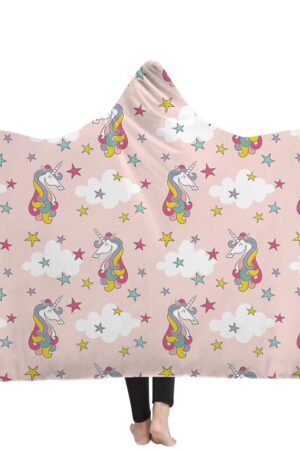 Unicorn Hooded Blankets - Unicorn Series Unicorn White Clouds Pink Fleece Hooded Blanket