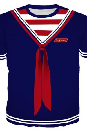 Unisex Stranger Things Scoops Ahoy Steve Navy Cosplay Costume T-shirt