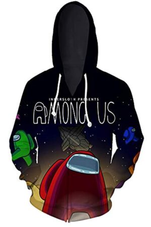 Video Game Among Us Hooded Jacket - 3D Print Black Drawstring Zip Up Hoodie