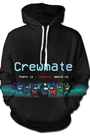 Video Game Among Us Hoodie - 3D Print Black Crewmate String Pullover Hoodie