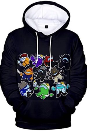 Video Game Among Us Hoodie - 3D Print Black Drawstring Pullover Sweater with Pocket