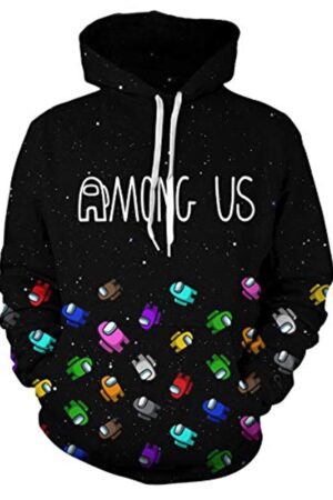 Video Game Among Us Hoodie - 3D Print Black Drawstring Pullover Sweatshirt with Pocket