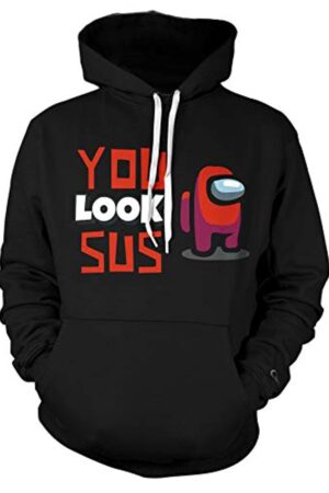 Video Game Among Us Hoodie - 3D Print Black YOU LOOK SUS String Pullover Hoodie