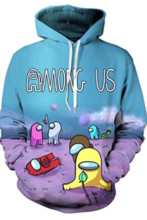 Video Game Among Us Hoodie -  3D Print Blue Casual Pullover Drawstring Hoodie