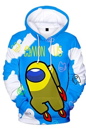 Video Game Among Us Hoodie -  3D Print Blue Sky Casual Pullover Drawstring Hoodie