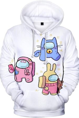 Video Game Among Us Hoodie - 3D Print Cute White Drawstring Pullover Hoodie