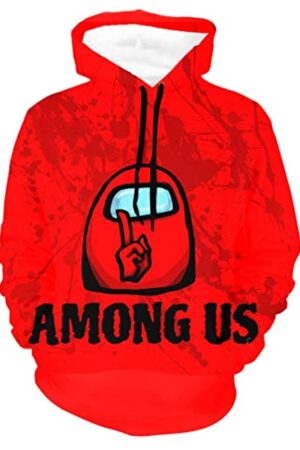 Video Game Among Us Hoodie - 3D Print Red String Pullover Hoodie