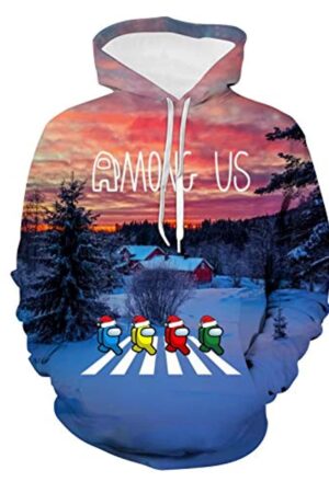 Video Game Among Us Hoodie - 3D Print Sunset Pullover Drawstring Hoodie