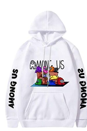 Video Game Among Us Hoodie - 3D Print White Drawstring Pullover Sweatshirt with Pocket