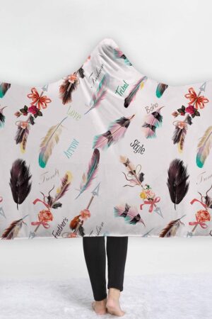 Watercolor Hooded Blankets - Watercolor birds Feather Icon Fleece Hooded Blanket
