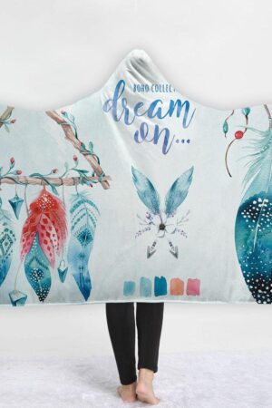 Watercolor Hooded Blankets - Watercolor Charming Feather Pattern Fleece Hooded Blanket