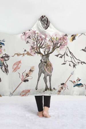 Watercolor Hooded Blankets - Watercolor Deer Fleece Hooded Blanket