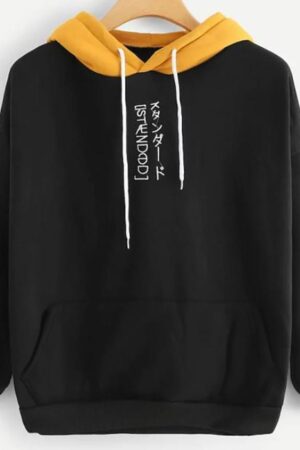 Women's Japanese Letter Basic Loose Hoodie