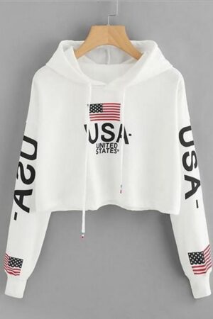 Women's White Basic Crop Top Hoodie