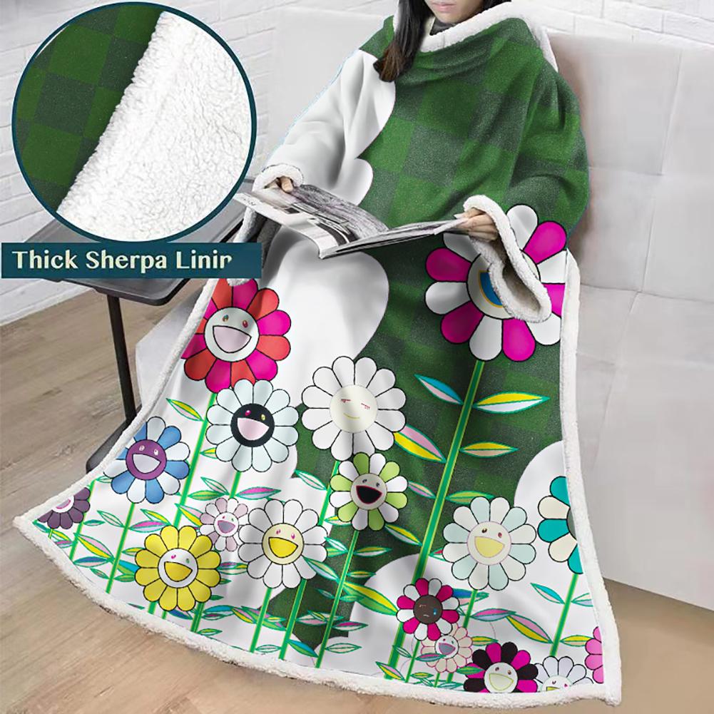 3D Digital Flower Printed Blanket With Sleeves-Cute Cartoon Blanket Robe - Image 38