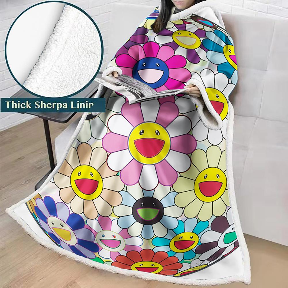 3D Digital Flower Printed Blanket With Sleeves-Cute Cartoon Blanket Robe - Image 20