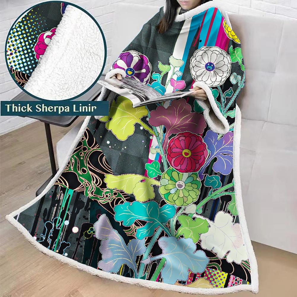 3D Digital Flower Printed Blanket With Sleeves-Cute Cartoon Blanket Robe - Image 34