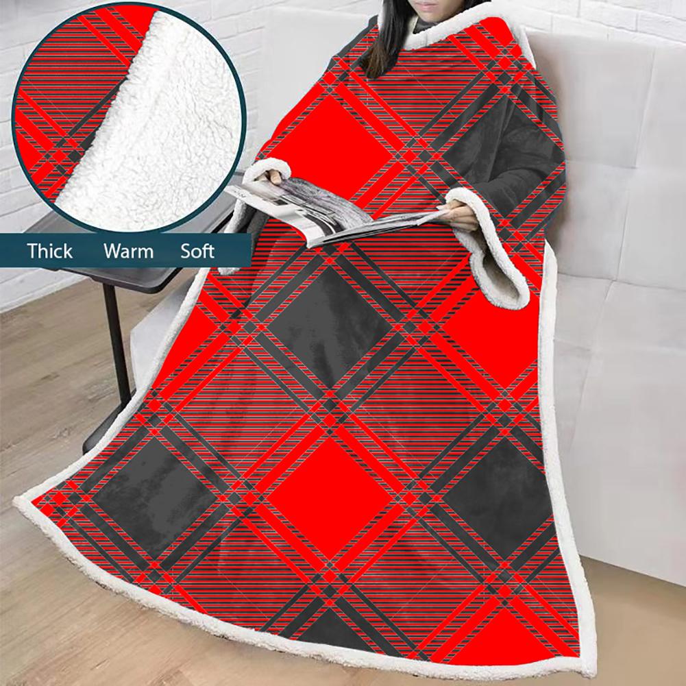 3D Digital Printed Blanket With Sleeves-Plaid Thickened Blanket Robe - Image 15