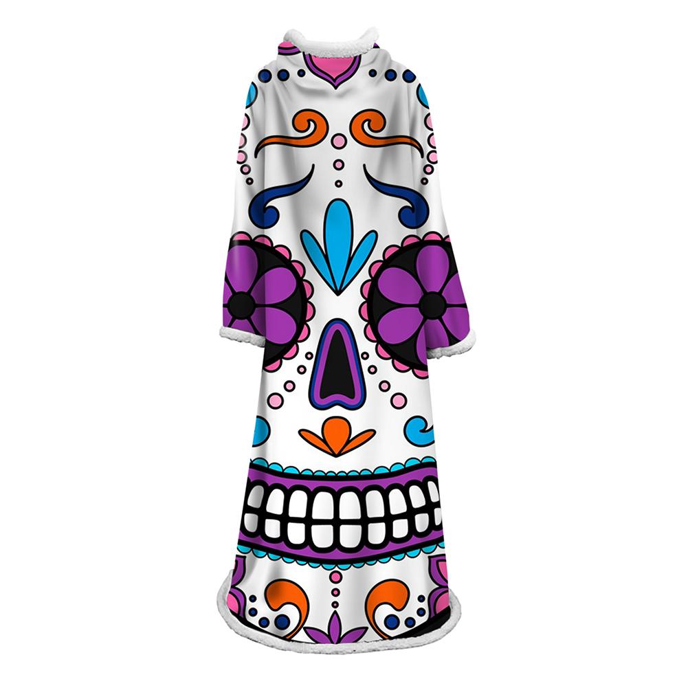 3D Digital Printed Skull Blanket With Sleeves-Horror Blanket Robe - Image 6