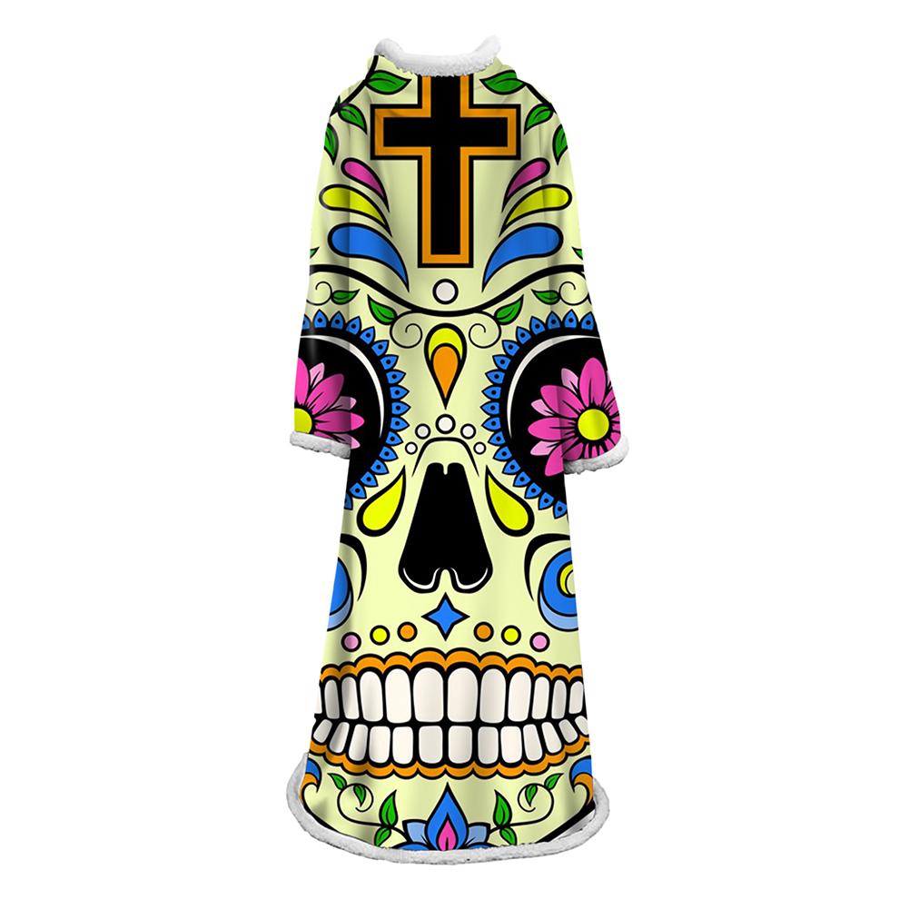 3D Digital Printed Skull Blanket With Sleeves-Horror Blanket Robe - Image 8
