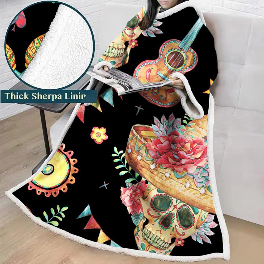 3D Digital Printed Skull Blanket With Sleeves-Horror Blanket Robe - Image 9